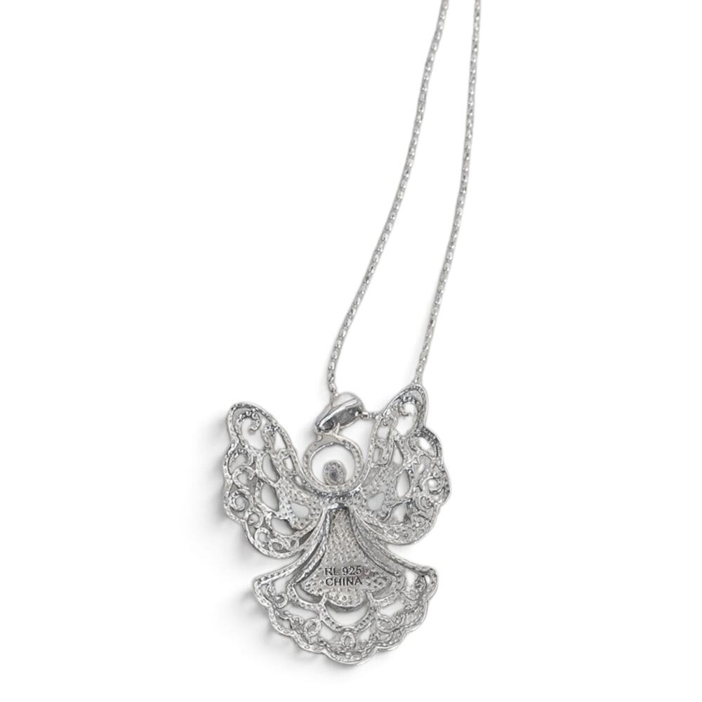Sterling Silver 925 Filigree Angel Pendant Necklace Vintage Guardian Chain - Picture 4 of 7